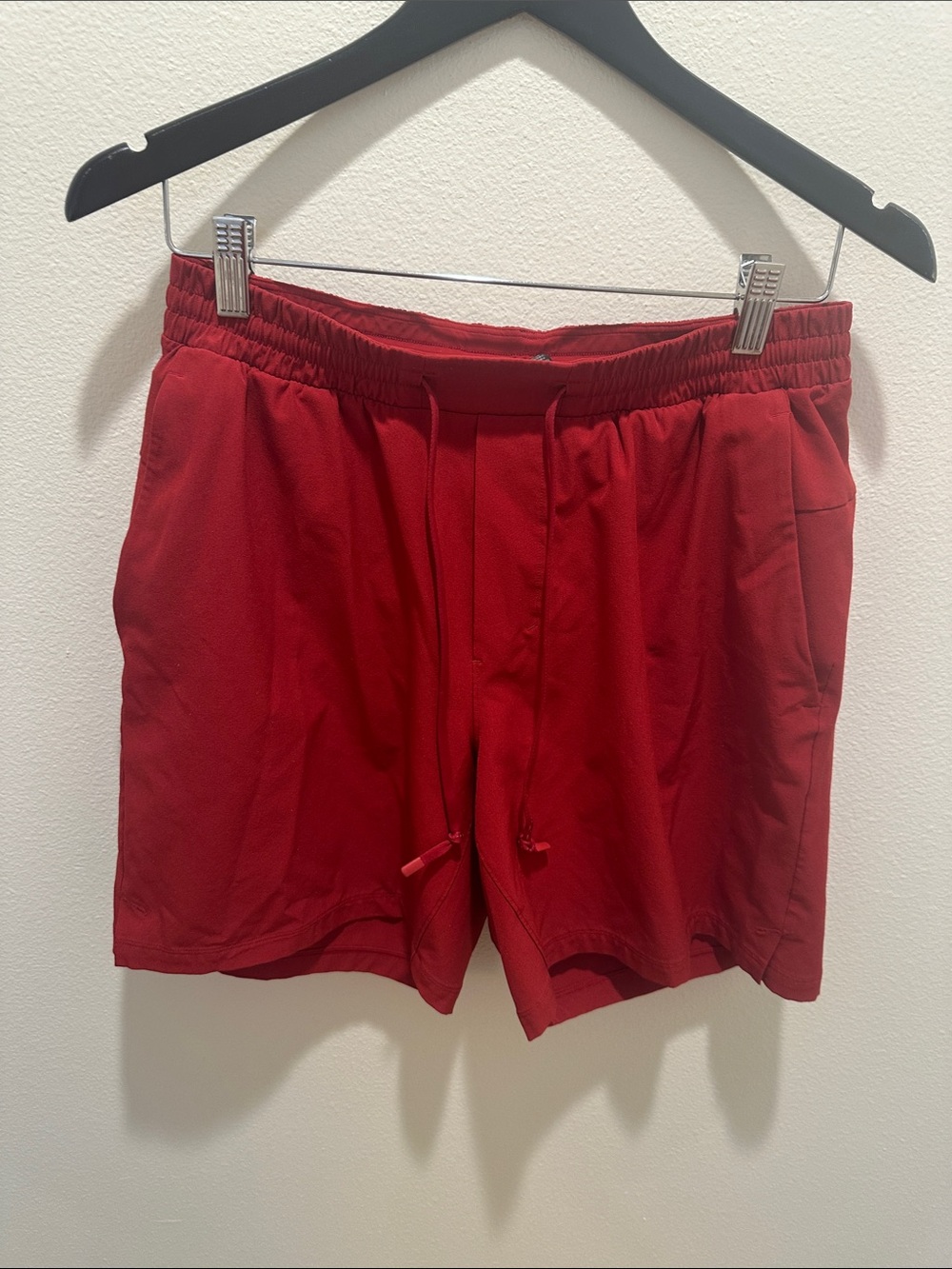 Lululemon Men's 7” Red Performance Drawstring Shorts.